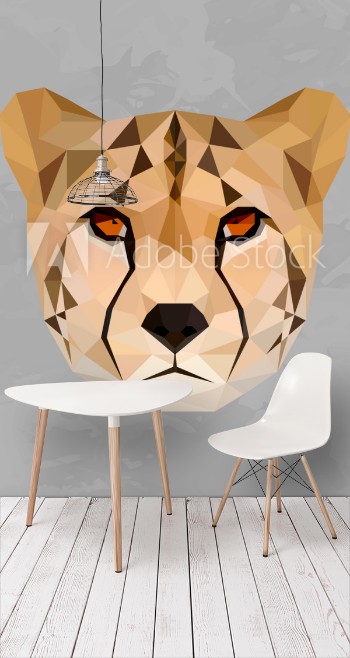 Picture of Cheetah colored head geometric lines isolated on grey background vintage design element
